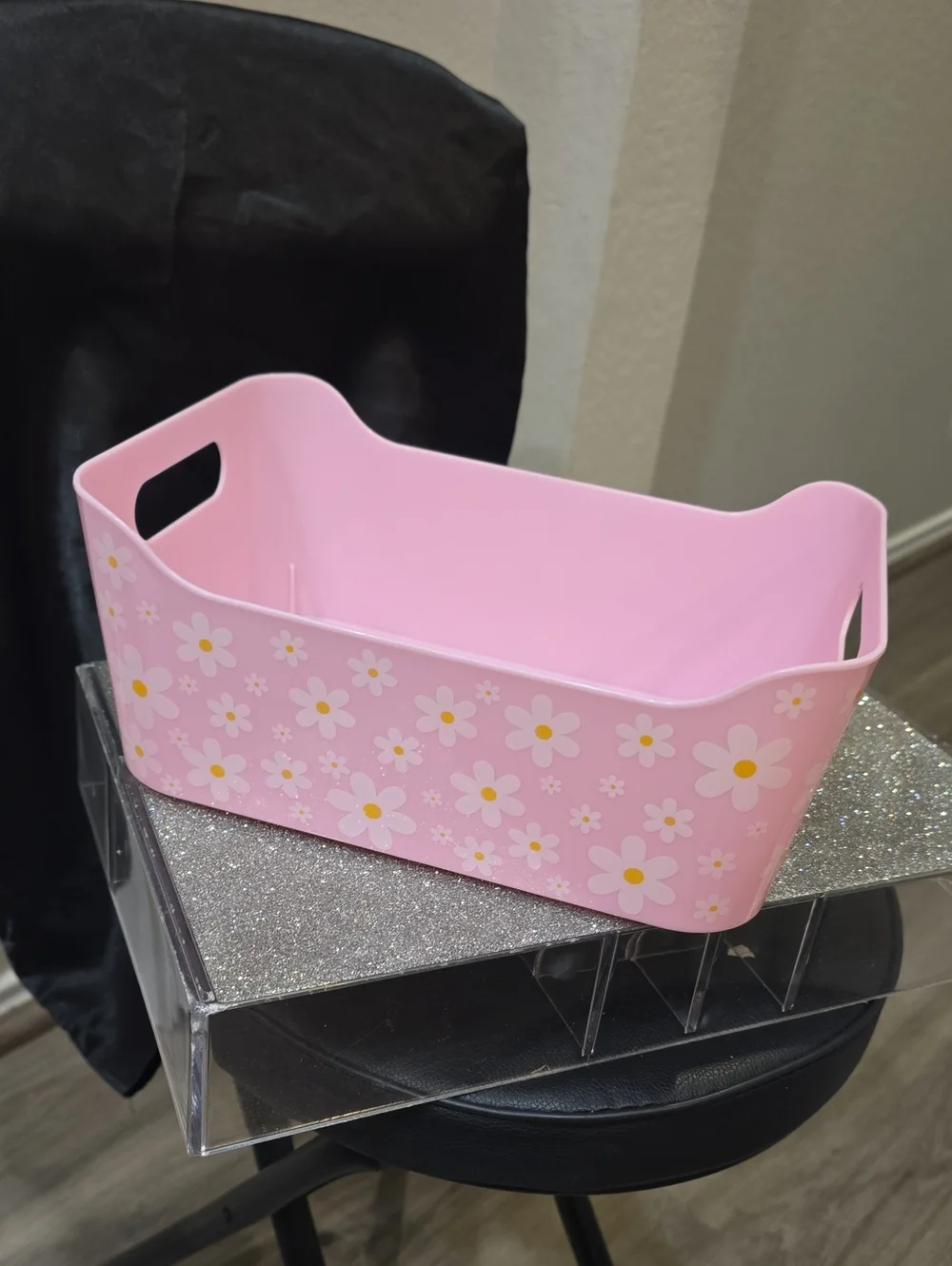 True Living Decorative Pink Daisy Storage Bin with Handles